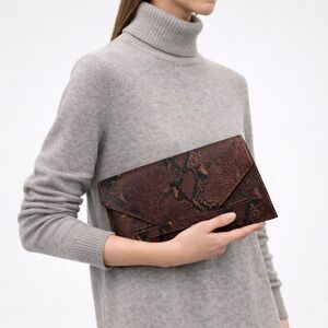 8 by Yoox Brown Snakeskin Leather Envelope Clutch – Made in Italy | NWT
